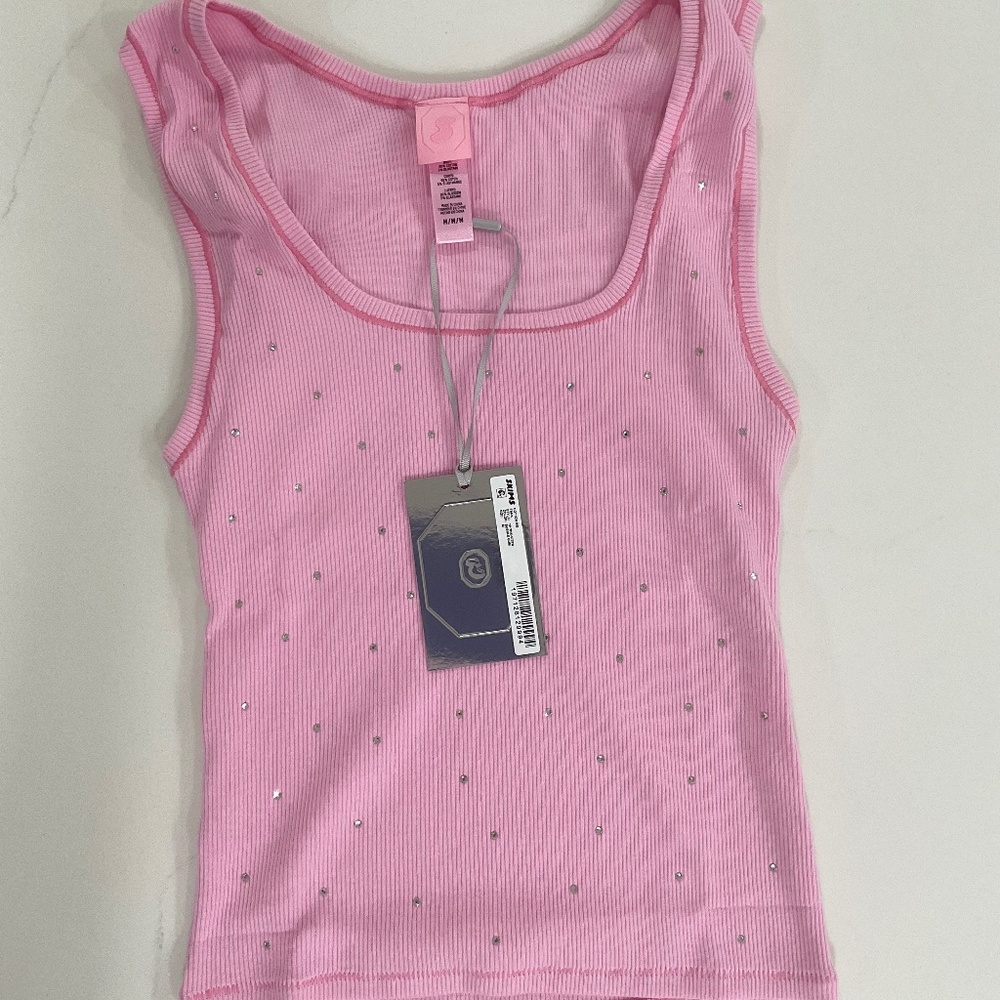 SWAROVSKI X SKIMS Cotton Rib Tank in Bubblegum